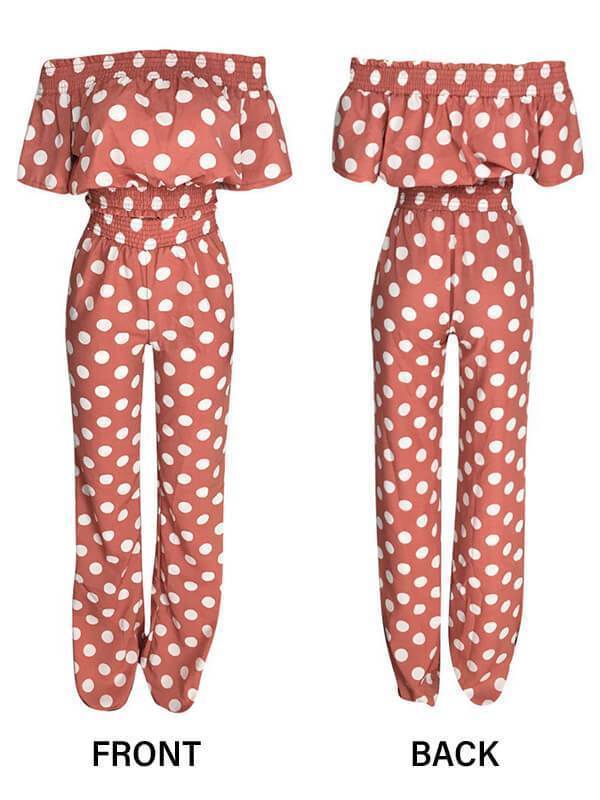 Goosudu Dot Off Shoulder Crop Top & Pants Set