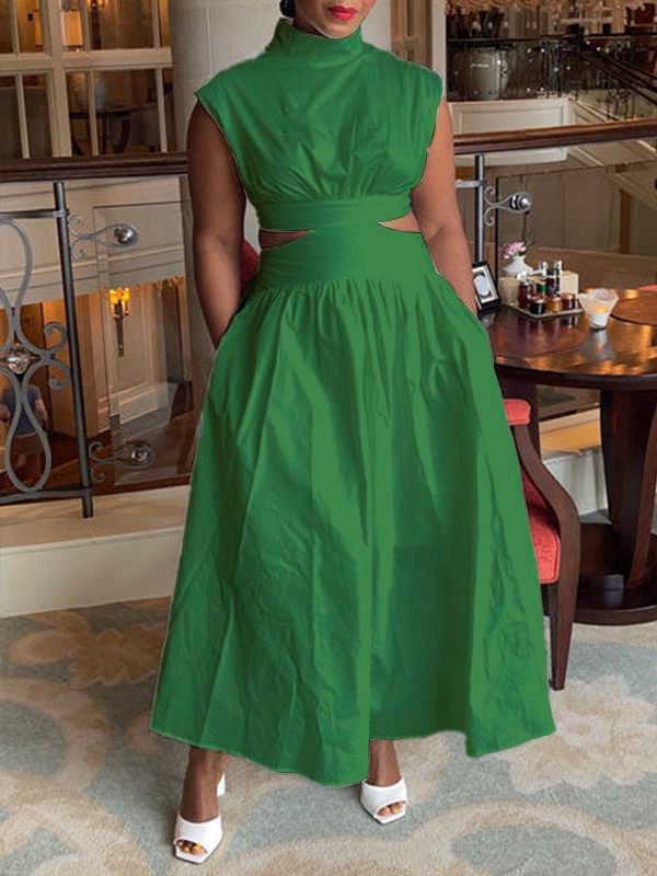 Goosudu Solid Cutout-Waist Ruched Dress