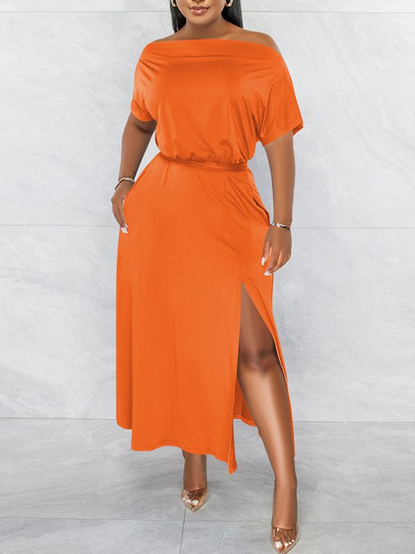 Goosudu Boat-Neck Tied Slit Dress