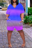 Goosudu Gradient V-neck Short Sleeve Pocket Romper