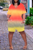 Goosudu Gradient V-neck Short Sleeve Pocket Romper
