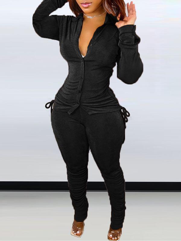 Goosudu Drawstring Shirt & Ruched Pants Set