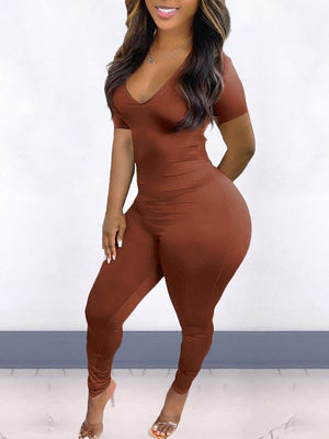 Goosudu V-Neck Drawstring Jumpsuit