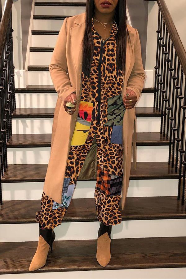 Goosudu Fashion Patchwork Zipper Plus Size Jumpsuit