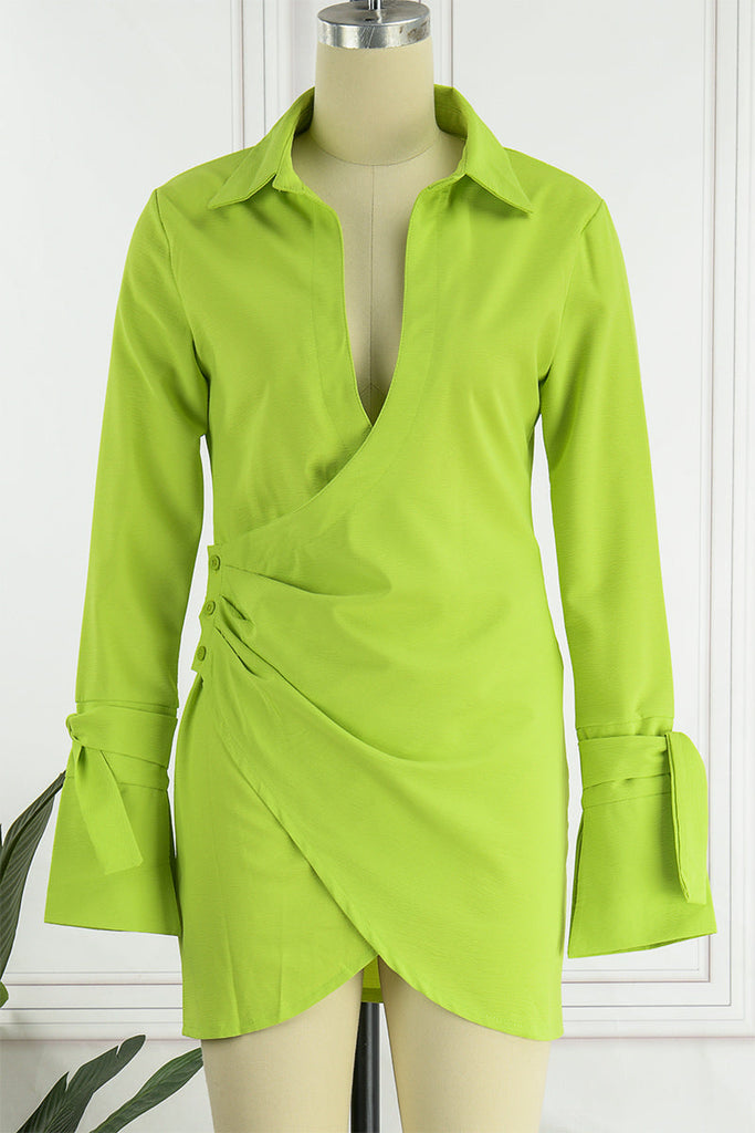 Goosudu Casual Solid Patchwork Turndown Collar Long Sleeve Dresses