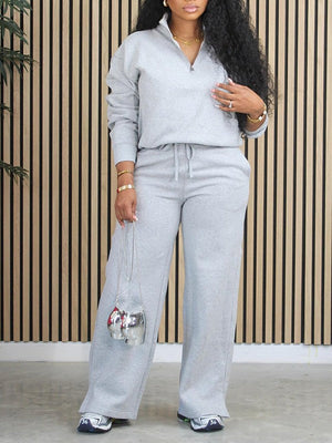 Goosudu Solid Zip Sweatshirt & Pants Set