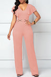Goosudu Casual Fashion Layered Ruffle Sleeve V-Neck Jumpsuit