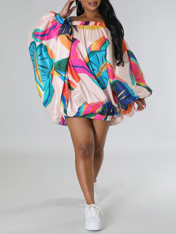Goosudu Printed Off-Shoulder Parachute Dress