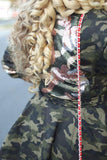 Goosudu Sequin Patchwork Camouflage Lapel Cute Coat With Belt