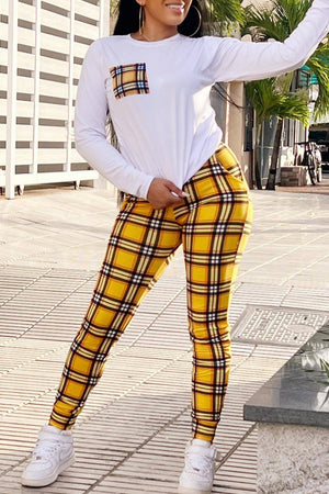 Goosudu Casual Print Patchwork O Neck Long Sleeve Two Pieces