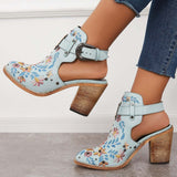 Goosudu Vintage Floral Embroidery Round Toe Ankle Boots