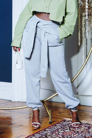 Goosudu Solid Color Casual Lace-Up Pants