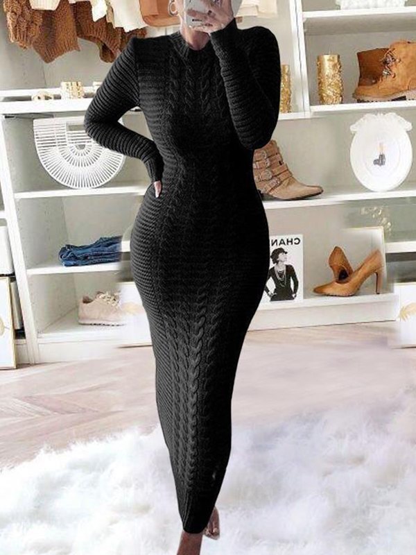 Goosudu Solid Cable-Knit Dress