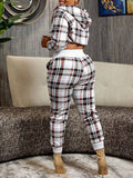 Goosudu Plaid Zip-Front Hoodie & Pants Set