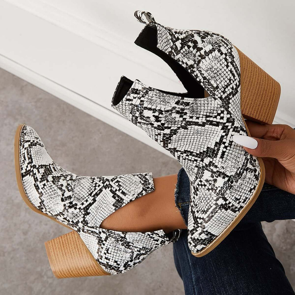 Goosudu Womens Western Ankle Cowboy Boots Cutout Block Heel Booties