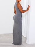 Goosudu Solid Sleeveless Slit Dress