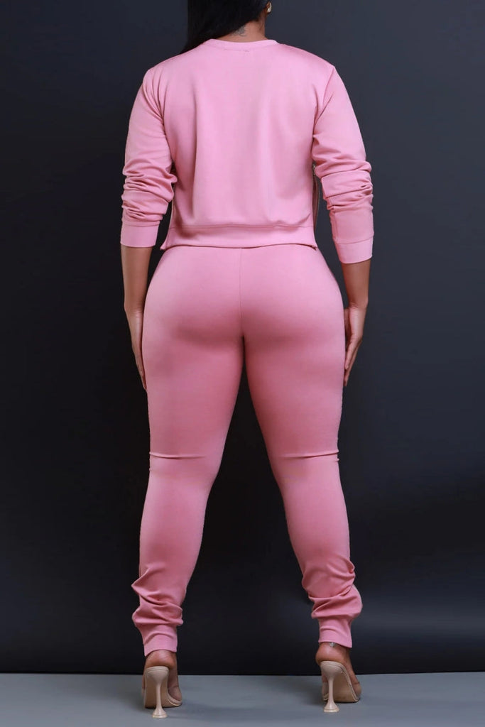 Goosudu Casual Solid Patchwork O Neck Plus Size Two Pieces