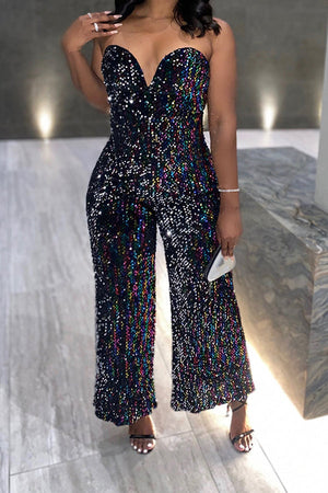 Goosudu Multicolor Sequins Sweetheart Neck Jumpsuit