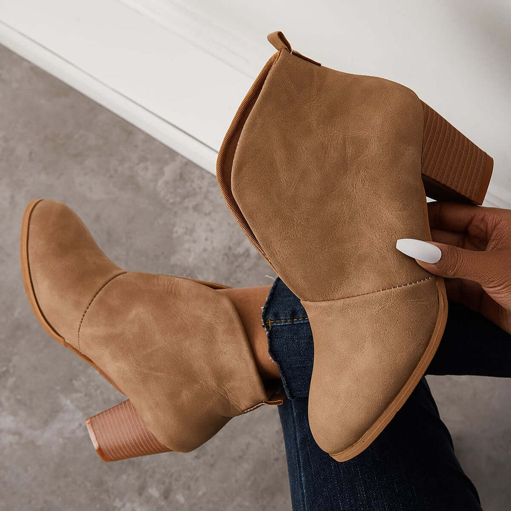 Goosudu Retro Western V Cut Ankle Boots