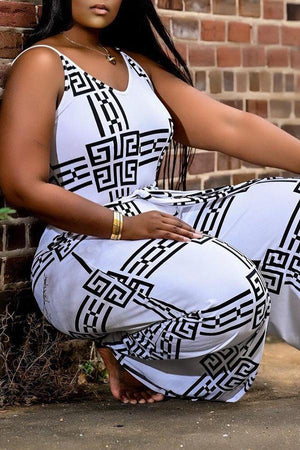 Goosudu Fashion Printed Wide Leg Lace Up Jumpsuit