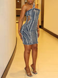 Goosudu One-Strap Frayed Denim Dress