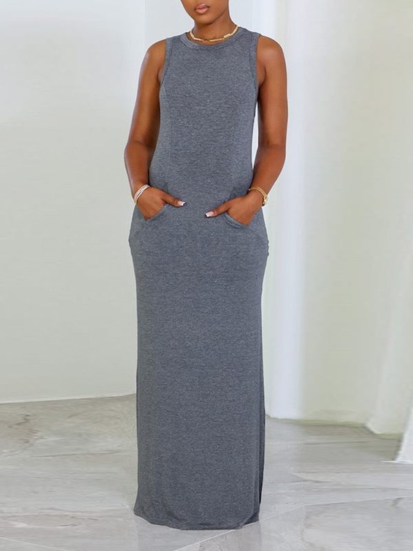 Goosudu Solid Sleeveless Slit Dress