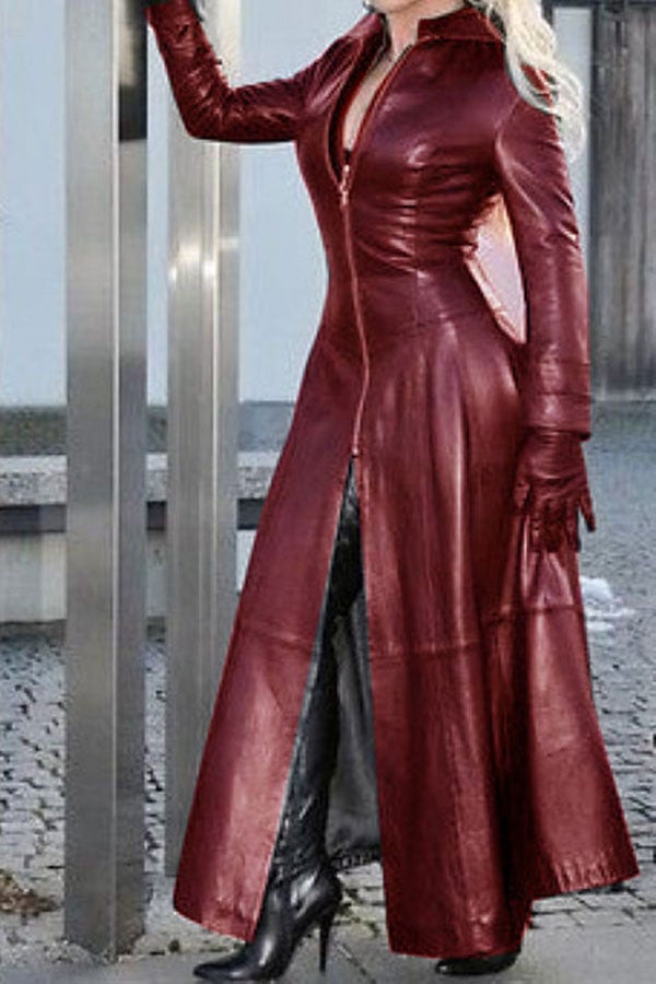 Goosudu Solid Color Chic Zip Through Trench Coat