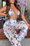 Goosudu Butterfly Print Mesh Elegant High Waist Bikini & Pants