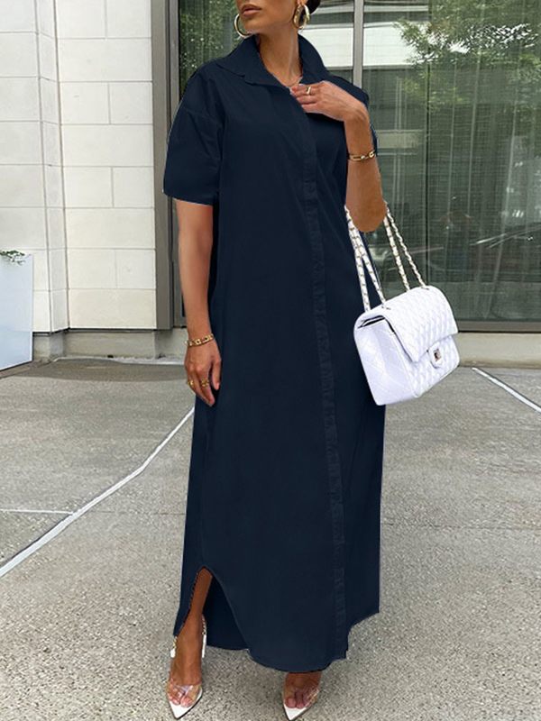 Goosudu Short-Sleeve Slit Shirt Dress