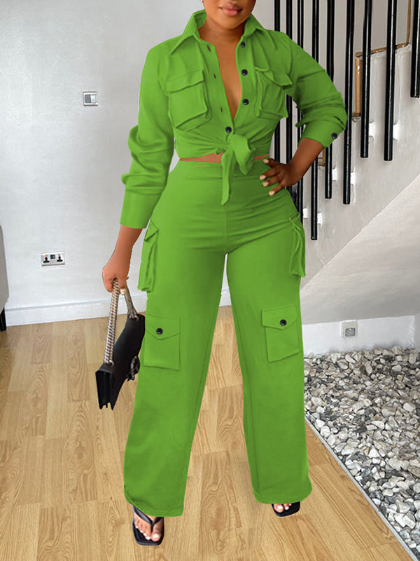 Goosudu Cargo Shirt & Wide-Leg Pants Set