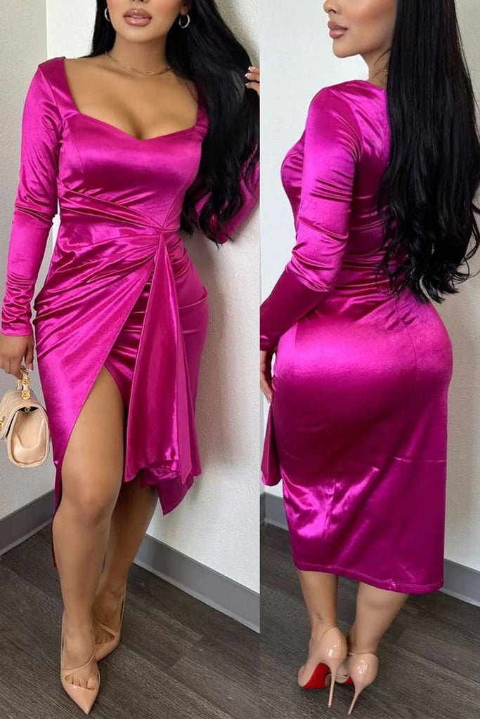 Goosudu Daily Celebrities Elegant Simplicity Slit Solid Color Square Collar Asymmetrical Dresses