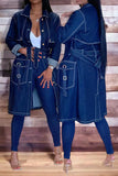 Goosudu Patchwork Classic Belted Denim Trench Coat