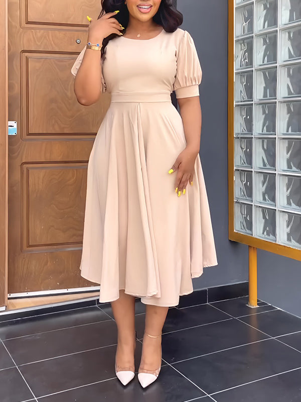 Goosudu Solid Puff-Sleeve Dress