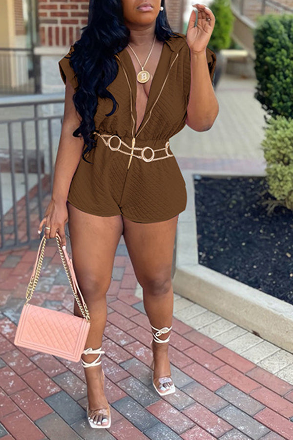 Goosudu Features Pleated Shoulders Cinched Waistband Romper