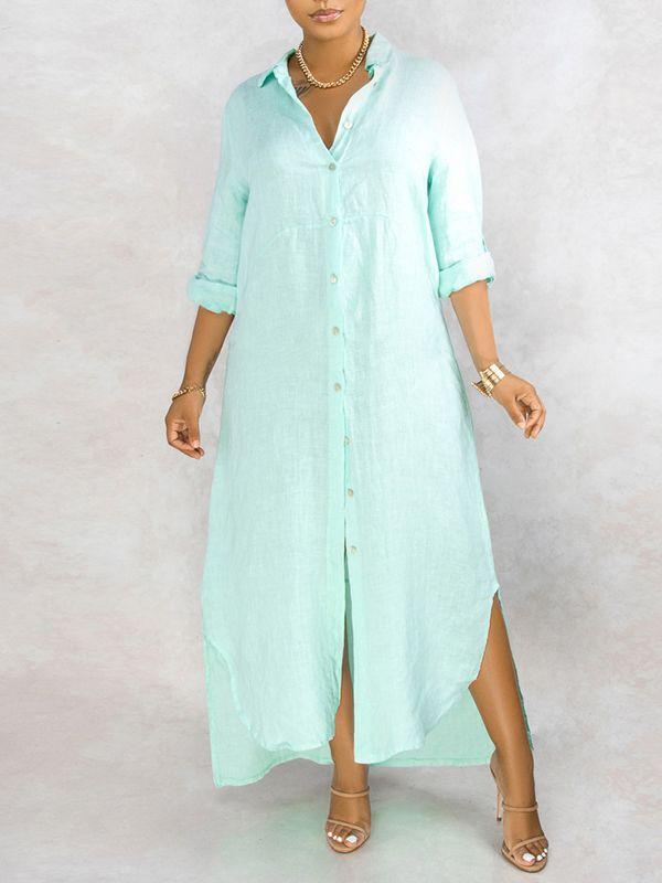 Goosudu Solid Button-Down Shirt Dress