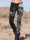 Goosudu Casual Skull Rock Print Stretch Pants