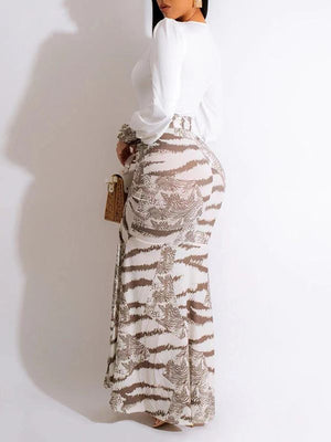 Goosudu Printed-Combo V-Neck Slit Dress