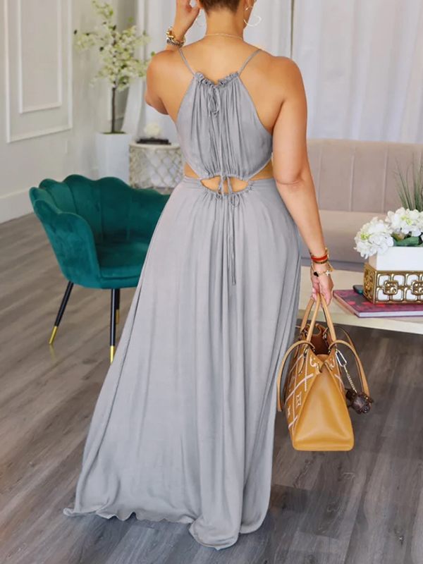 Goosudu Solid Lace-Up Cutout Dress