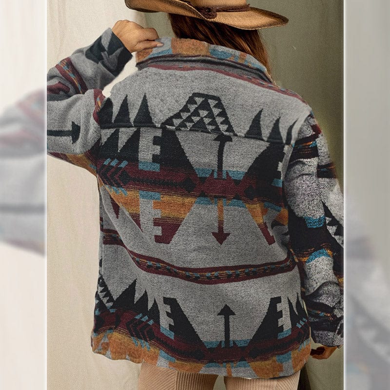 Goosudu Women's Ethnic Vintage Jacet Gray Aztec West Jacket