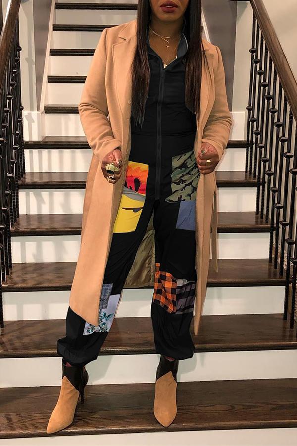 Goosudu Fashion Patchwork Zipper Plus Size Jumpsuit