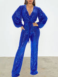 Goosudu Sequin V-Neck Tied Jumpsuit