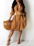 Goosudu Solid Button-Front Shirt Dress