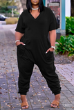 Goosudu Casual Solid Patchwork V Neck Straight Jumpsuits
