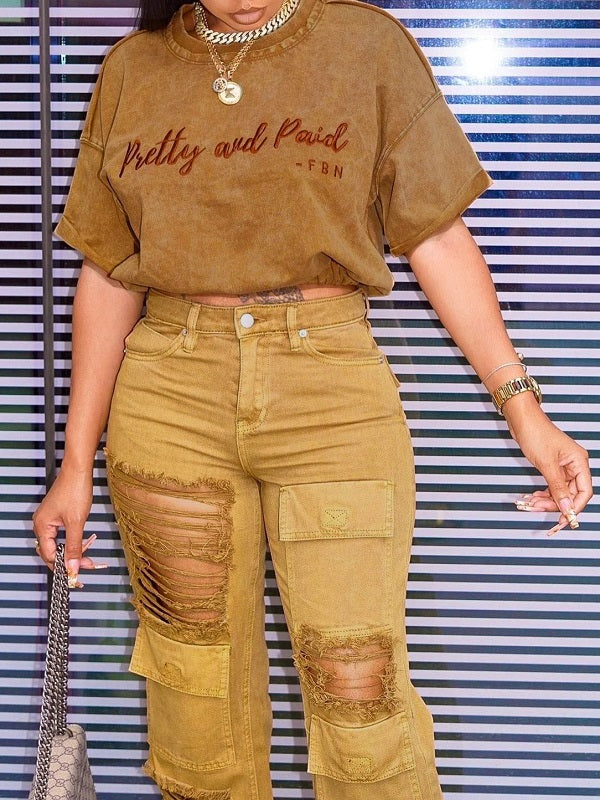 Goosudu Logo Tee & Ripped Jeans Set