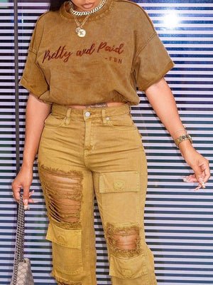 Goosudu Logo Tee & Ripped Jeans Set