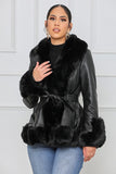 Goosudu Faux Fur Leather Jacket with Cord Long Outerwear