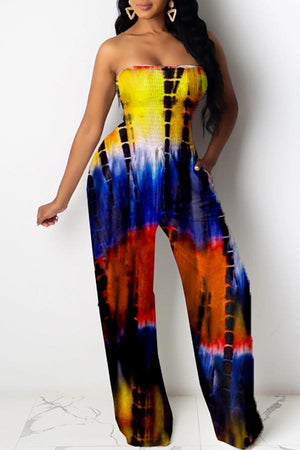 Goosudu Tie Dye Bandeau Pocket Jumpsuit (Without Positioning Printing)