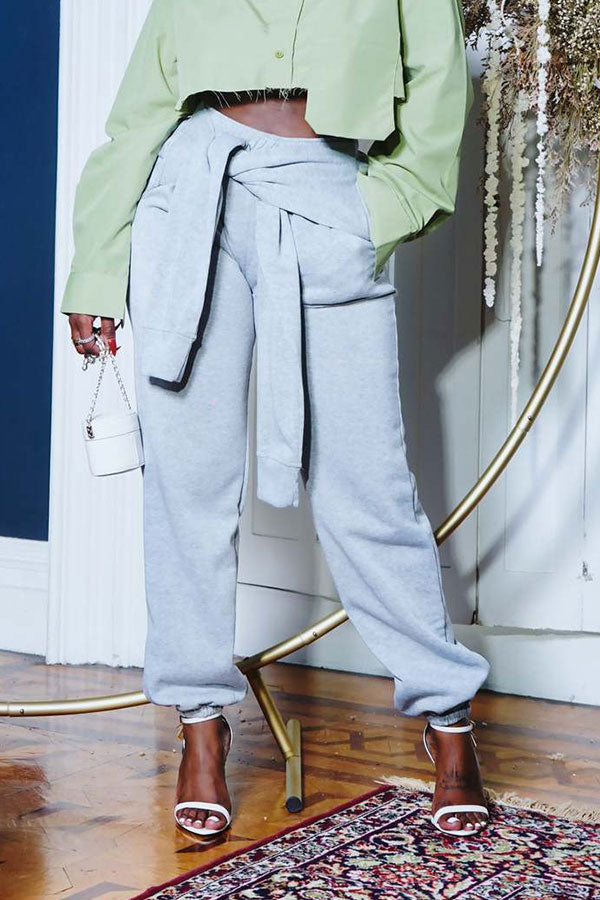 Goosudu Solid Color Casual Lace-Up Pants