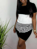Goosudu Stripe Combo Tee & Biker Shorts Set