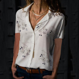 Print V-Neck Chiffon Blouse Women Tops Blouses Summer Elegant Short Sleeve Female Work Shirts Plus Size 5XL Lapel Blusas